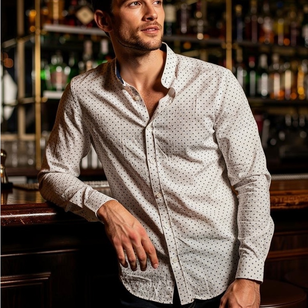 Zara Men's Casual White Shirt with Blue Pattern